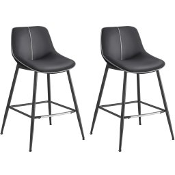 Set 2 scaune de bar VASAGLE, ergonomice, piele ecologica, negre
