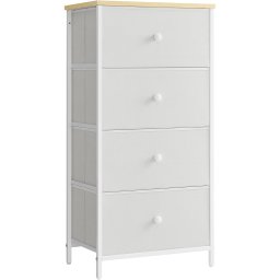 Comoda îngusta SONGMICS cu 4 sertare textile si cadru metalic, alba