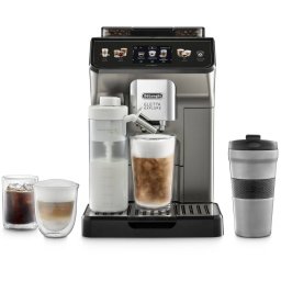Espressor Automat Delonghi Eletta Explore ECAM450.86.T 1.8L 2 Carafe cu Tehnologie LatteCrema Rasnita cu Tehnologie Bean Adapt Coffee Link App Cana 473ML 19Bar 1450W Gri Titan