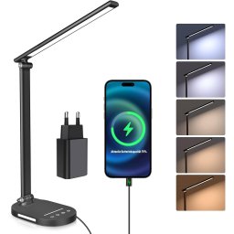 lampa de birou led rovo 5503, lumina veghe, 5 moduri de lumina, 4 intensitati, 6w, control touch, usb