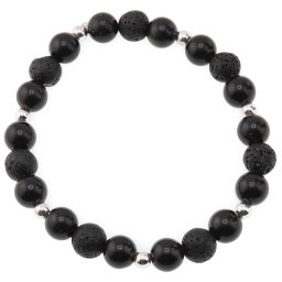 Bratara pentru barbati Obsidian auriu, Roca vulcanica sfere 8mm si elemente argintii pe elastic