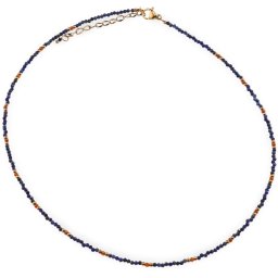 Colier Lapis lazuli si Granat hessonit sfere microfatetate 2mm cu inox auriu