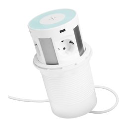 Coloană de prize pentru blat de birou, cu încărcare wireless, 4x230V+2xUSB-A+2xUSB-C, albă