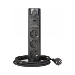 Coloană de prize pentru blat de birou 3x 230 V + USB-A + USB-C, negru