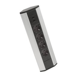 Coloană de prize pentru colț 4x230V + 2xUSB-A, negru/argintiu