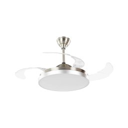 Produs Resigilat Ventilator de tavan cu lumina Re-Bloom Ibar, fier/acrilic, 50x50x55 cm, LED SMD 2835 2880lm 3 temp culoare, 3 viteze, telecomanda, IP20, alb/transparent/argintiu - Verificat A