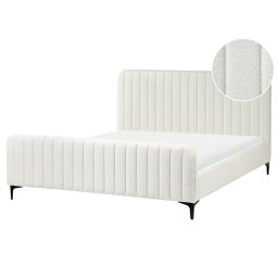 Produs Resigilat Pat matrimonial Re-Bloom Lunan, 160x200 cm, textil/metal/placaj, somiera 26 lamele arc, tablie 167x101 cm, 200 kg, alb - Verificat A