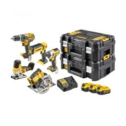 DeWalt - DCK500P3T - Set 5 scule cu 3 acumulatori si incarcator, Li-Ion, 18 V, 5 Ah + 2 valize speciale
