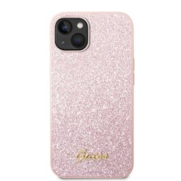 Husa Guess Husa Glitter TPU Flakes Script Metal Logo iPhone 14 Plus Pink