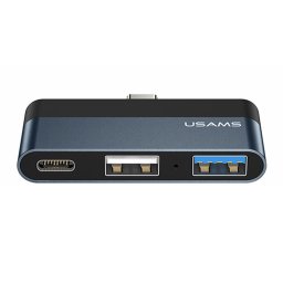 Hub Type-C la 2xUSB, Type-C 60W - USAMS mini (US-SJ490) - Dark Gray