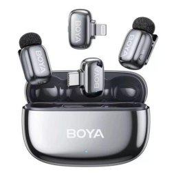 Microfon BOYA Microphone Wireless Mini 2-01 2.4GHz, AI Powered Noise Cancellation with 2 transmitters and 2 receivers (Type-C and Lightning) Space Gray EU