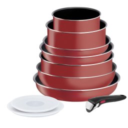 Tigai si seturi Set 10 piese Tefal Ingenio Easy Cook & Clean L1529402, cratita 16 / 20 cm, tigaie 22 / 24 / 28 cm, tigaie saute 24 cm, wok 26 cm, 2 capace ermetice 16 / 20 cm, 1 maner detasatbil, rosu