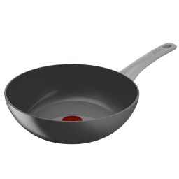 Tigai si seturi Tigaie wok 28 cm Tefal Renew On C4271932, 100% aluminiu reciclat, indicator Thermo-Signal, compatibil cu inductia, invelis ceramic, gri