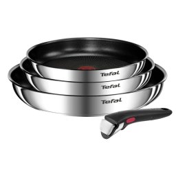 Tigai si seturi Set 4 piese Tefal Ingenio Emotion L897S455, tigaie de 22/24/28 cm, mâner detașabil, înveliș antiaderent, Thermo-Signal, inducție, argintiu