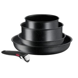 Tigai si seturi Set de 5 piese Tefal Ingenio Black Stone L3998953, tigaie 22/28 cm, cratita 16/20 cm, maner detasabil, invelis antiaderent Mineralia+, indicator Thermo-Signal™, inductie, negru