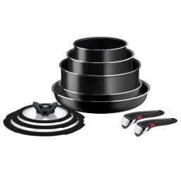 Tigai si seturi Set 10 piese Ingenio Easy Cook & Clean Tefal L1539053, mânere detașabile, 16-28cm, aluminiu, negru