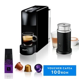 Espressor Pachet Cafetiera Capsule Nespresso Essenza Mini + Aeroccino3, 1260W, 19 Bar, 0.6L