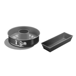 Set 3 piese pentru copt Tefal Easybake J174S274, formă rotundă cu margini detașabile 25 cm, bază pentru savarină, tavă dreptunghiulară 26cm, înveliș antiaderent, gri