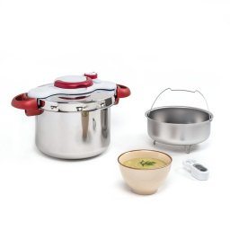 Diverse articole pentru bucatarie Oală sub presiune Tefal ClipsoMinut Perfect P4620733, 6 L, compatibil cu inducția, inox, indicator de presiune, 5 puncte de securitate, argintiu