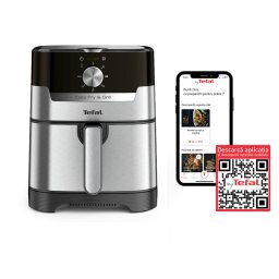 Friteuza Friteuză cu aer cald EASY FRY & GRILL 2 în 1 Tefal EY501D15, 1400W, 4.2L, funcție grill cu gratar încorporat, tehnologie Extra Crisp, vas detașabil, negru/argintiu