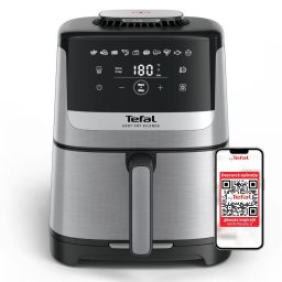 Friteuza Friteuză cu aer cald Tefal Easy Fry Silence EY552DE0, 1670W, 5L - Air fryer cu 10 programe automate, ecran LCD, silențioasă, cu mâner detașabil, cronometru, argintiu & negru