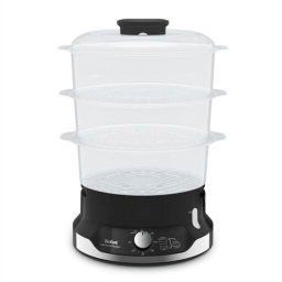 Aparat de gătit cu aburi Tefal Ultracompact Steam Cooker VC204810, 3 vase, cronometru manual, 1 accesoriu, 9 L, negru