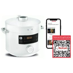 Multicooker cu gătire sub presiune Tefal Turbo Cuisine CY754130, aplicație dedicată My Tefal, 4.8L, 10 programe automate, Funcții inteligente, 12 sisteme de siguranță, accesorii, alb