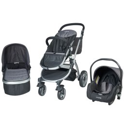 Carucior 3 in 1 KidsCare Veneto gri cu landou si scoica auto