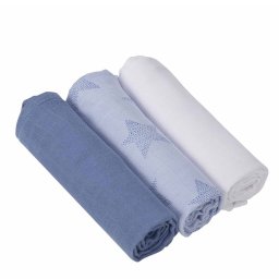 Set 3 paturici din muselina albastre pentru bebelusi Clevamama