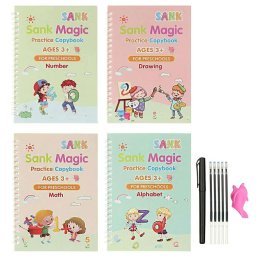 Set 4 caiete reutilizabile Sank Magic cu stilou magic pentru copii