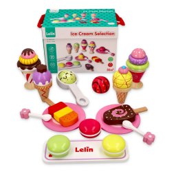 Set de joaca din lemn pentru inghetata, 25 piese, Lelin L40105