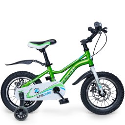 Bicicleta pentru copii 5-8 ani KidsCare 16 inch, cu roti ajutatoare, verde