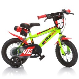 Bicicleta pentru copii Dino Bikes 412, 12 inch, verde, cu roti ajutatoare
