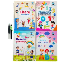 Set 4 caiete magice KidsCare pentru caligrafie copii, reutilizabile