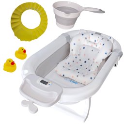 Cadita pliabila pentru bebelusi KidsCare gri cu termometru si perna