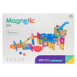 Labirint magnetic pentru copii cu 91 piese STEM, bile si placi 5.5 cm