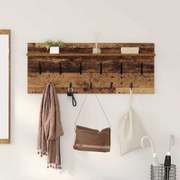 Cuier de perete cu raft si carlige, lemn vechi, 100 x 40 cm