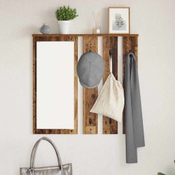 Cuier de perete pentru hol cu oglinda si raft, lemn vechi, 84 x 10 x 80 cm