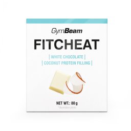 GymBeam Ciocolată proteică Fitcheat 80 g ciocolată albă și cocos
