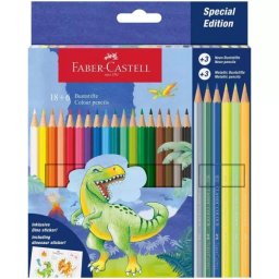 Faber-Castell: Set creioane colorate cu dinozauri, 18+6 bucăți