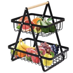 Raft tip etajera cu 2 niveluri din metal si bambus, pentru prajituri, torturi, fructe, aperitive, 26 x 22 cm- elegant si practic