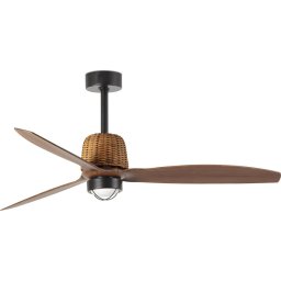 FARO 33435WT1N - Ventilator de tavan LED WEAVER M, cu lumină reglabilă, 16W/230V, Ø 128 cm, maro/negru, WT + telecomandă
