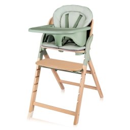 Scaun de masa multifunctional megan, lionelo, din lemn de fag, 6 luni- adult, reglabil pe inaltime, husa impermeabila, tavita silicon, suport de picioare reglabil, greutate maxima 110 kg, verde