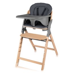 Scaun de masa multifunctional megan, lionelo, din lemn de fag, 6 luni- adult, reglabil pe inaltime, husa impermeabila, tavita silicon, suport de picioare reglabil, greutate maxima 110 kg, gri