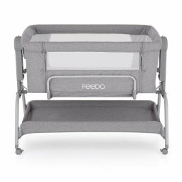 Patut co-sleeper, feedo, cu sistem de leganare, inaltime adjustabila pana la 57-69 cm, sustine pana la 9 kg, 0 luni+ gri