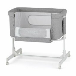 Patut co-sleeper 2 in 1, feedo, pliabil, reglabil in 5 pozitii, cu laterala detasabila, cu roti, greutate maxima suportata 9 kg, 0-5 luni, gri