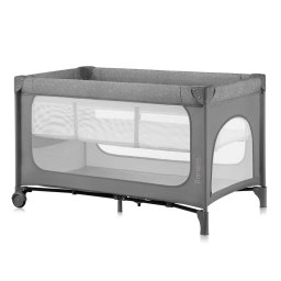Patut pliant, lionelo, jasmin easy fold, pana la 15 kg, usor de pliat, cu doua nivele, cu saltea ergonomica t25, cu intrare laterala cu fermoar, 2 roti cu frana, 123 x 67 cm, conform cu en 716, 0-36 luni, gri
