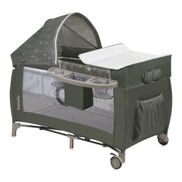 Patut pliant, lionelo, sven plus, 120x60 cm, cu doua nivele, cu arcada jucarii, masuta de infasat, vibratii, melodii, conform cu standardele europeane de securitate en716 si en12221, bej olive