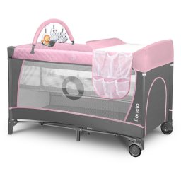 Patut pliant, lionelo, flower, cu doua nivele, cu arcada, geanta transport, masuta de infasat, bara cu jucarii, fereastra laterala, 120x60 cm, conform cu standardele europeane de securitate en 716 si en12221, roz