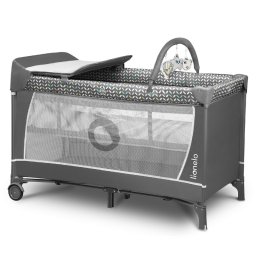 Patut pliant, lionelo, flower, cu doua nivele, cu arcada, geanta transport, masuta de infasat, bara cu jucarii, fereastra laterala, 120x60 cm, conform cu standardele europeane de securitate en 716 si en12221, gri